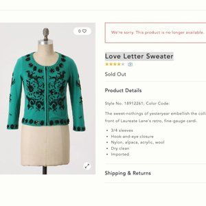 Anthropologie Laureate Lane Love Letter Cardigan Sweater alpaca Mix NWOT